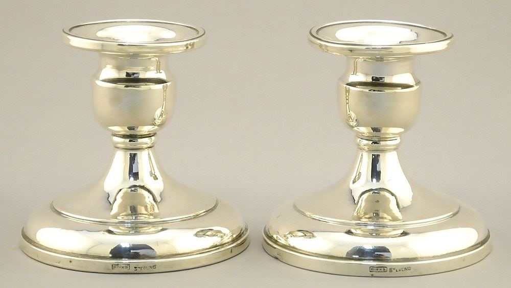 Pair of Birks Sterling Candlesticks with weighted bases, 2 3/4" x 2 7/8" d., TW 326 grams. (1 of 4)
