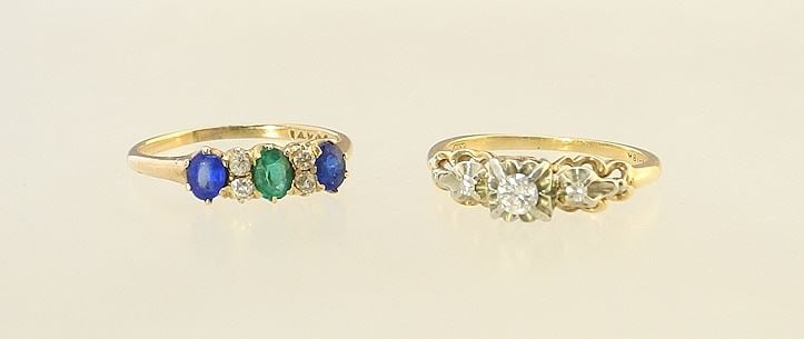 2 14K-18K(marked) Gold Rings, Size 6 1/4, TW 4.4 grams. (1 of 4)