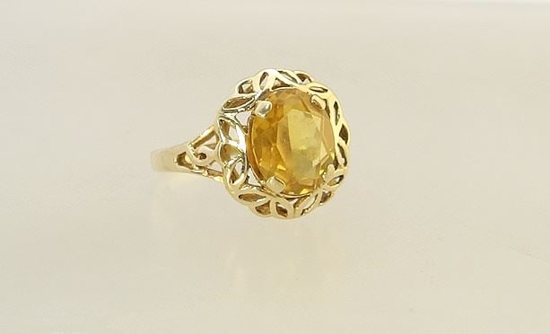 10K (marked) Gold & Citrine Ring, Size 8, 3.67 Grams. (1 of 4)