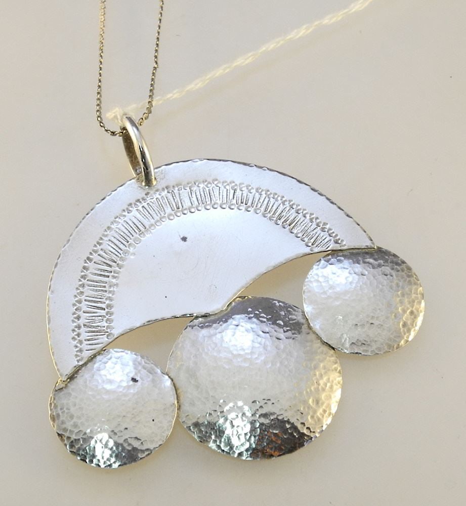 Modernist Textured Sterling Silver Pendant & Chain, Pendant 2 3/4", Chain 20". (1 of 2)