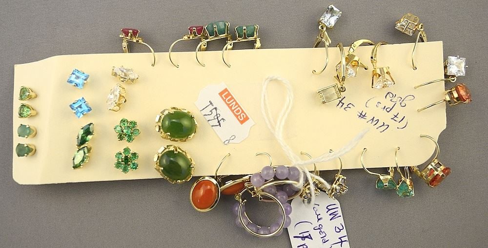 17 Pair of Assorted Stone Set Earrings, Set in 10K or 14K Gold. (1 of 3)