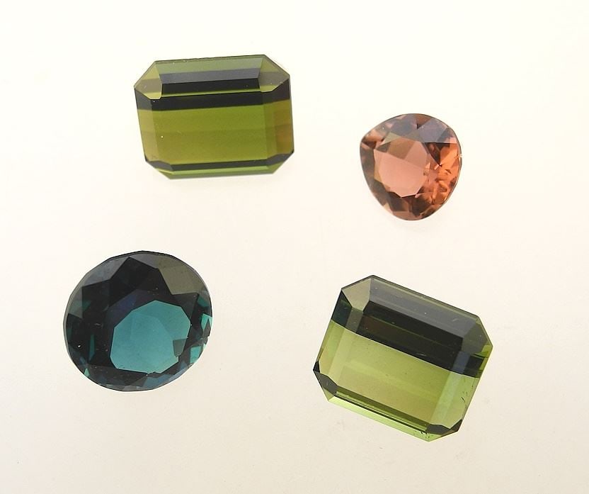 4 Tourmaline: ct 6.22 Olive / 5.53 Olive / 4.71 Blue / 1.82 Violet/Pink (1 of 1)