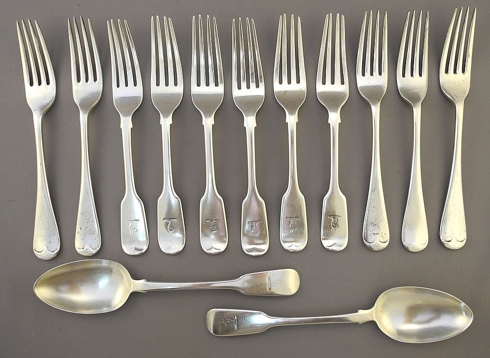 Group of Six Hallmarked Silver Forks and Two Spoons, 550 grams. (1 of 6)
