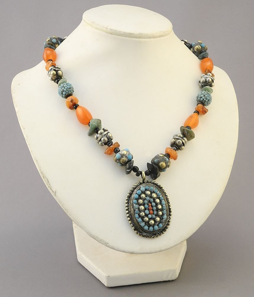 Antique Middle Eastern Carnelian & Onyx Necklace, Clasp Stamped 925 Sterling. (1 of 4)