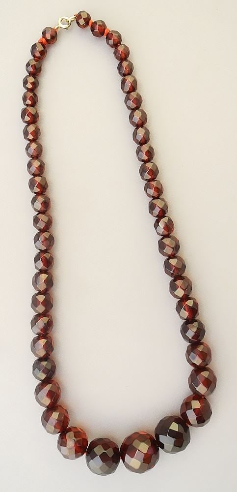 Faceted Cherry Amber Necklace, 17 1/2"L, 33 Grams. (1 of 3)