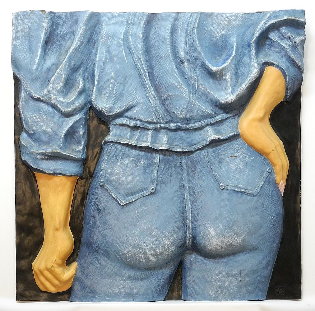 Bas Relief Wall Sculpture, 33 x 33" , "Jeans", AGD 1988. (1 of 4)