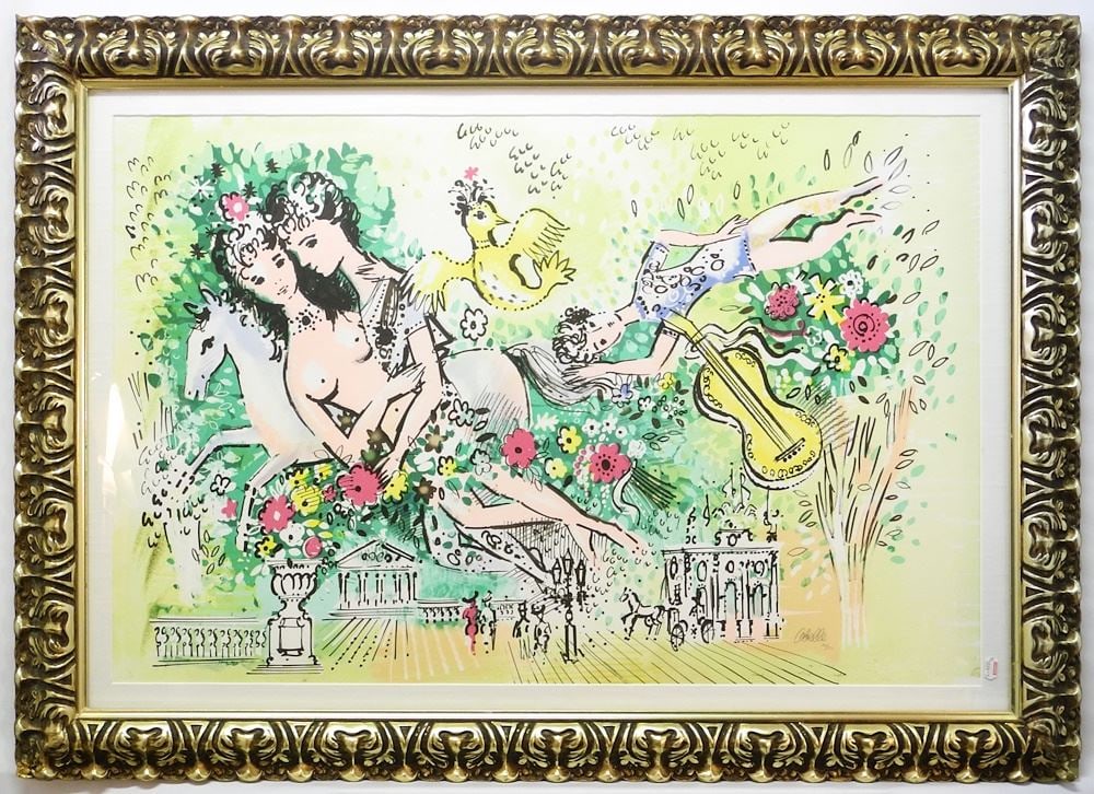 Lithograph signed (Charles) Cobelle, 21 3/4" x 33", "Spring Lovers". (1 of 4)