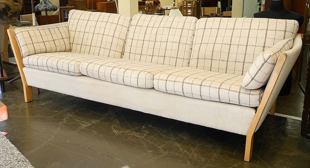 Danish Modern Style Oak Frame Sofa, 89"W. (1 of 5)