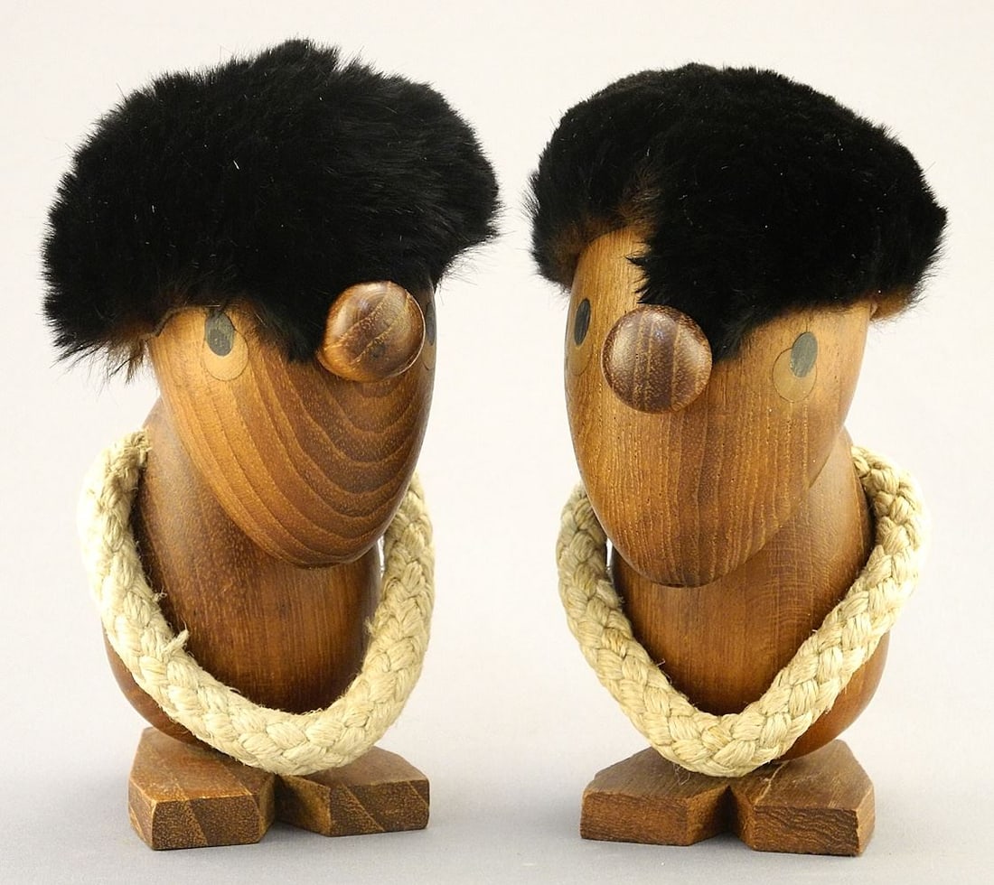 Pair of Hans Belling Teak Sculptures Orskovco, 5"H.: Pair of Hans Belling Teak Sculptures Orskovco, 5"H.