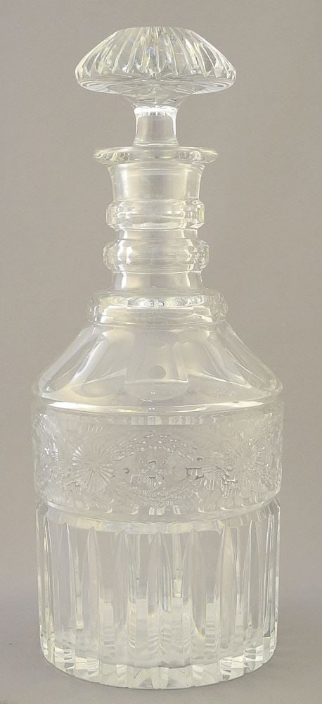 Triple Ring Neck Engraved Crystal Decanter, 10 7/8"H. (1 of 3)