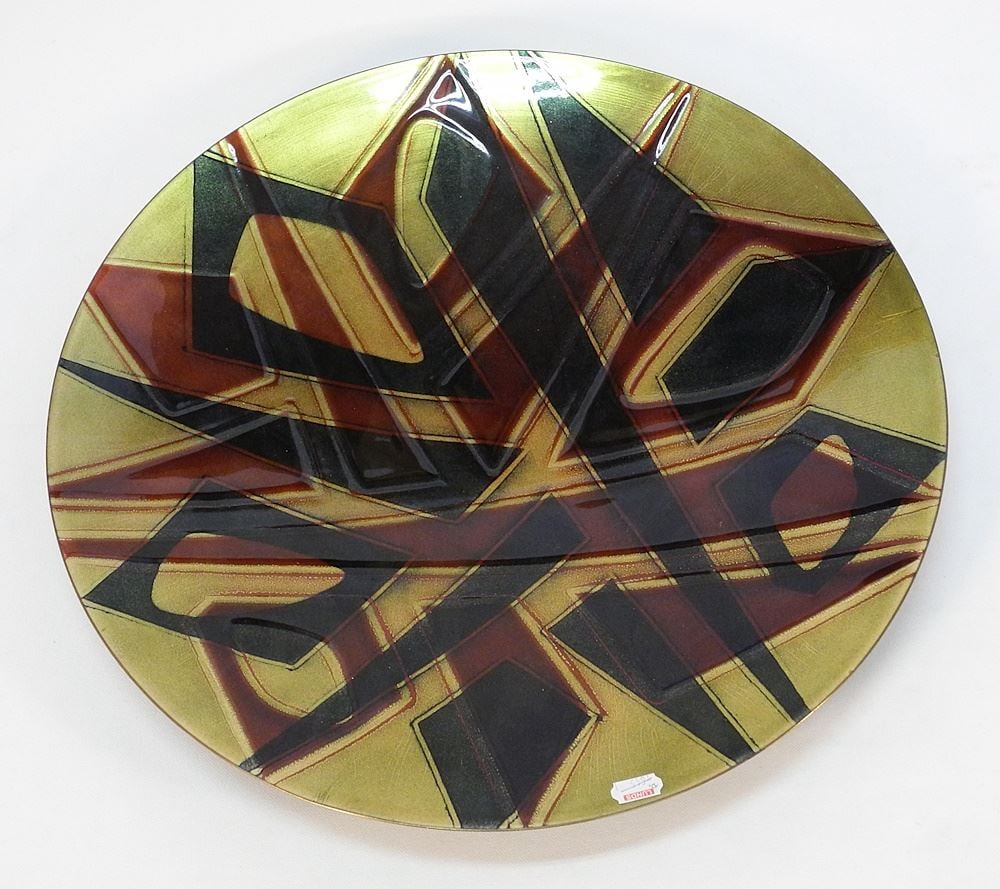 Enamel Charger signed Jules Perrier, 15 3/4" Diameter.: Enamel Charger signed Jules Perrier, 15 3/4" Diameter.