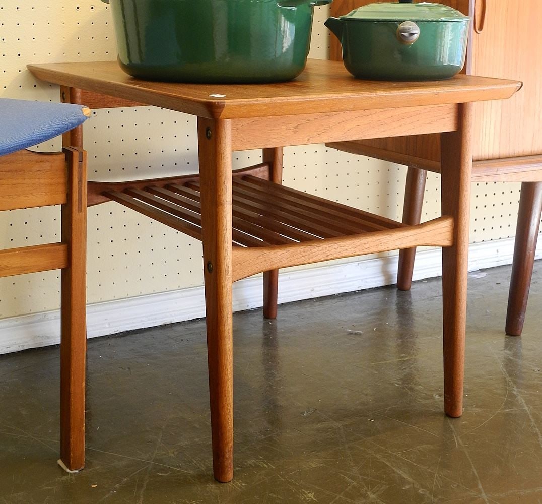 Danish Modern Teak Square Tiered Lamp Table (edge crack noted), 26"L. (1 of 2)