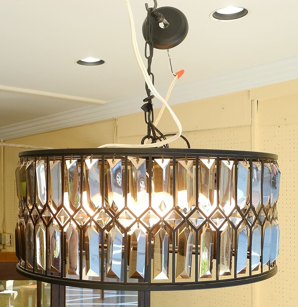Circular Smoked Crystal Light Fixture, 10 1/2 x 24" Diameter. (1 of 3)