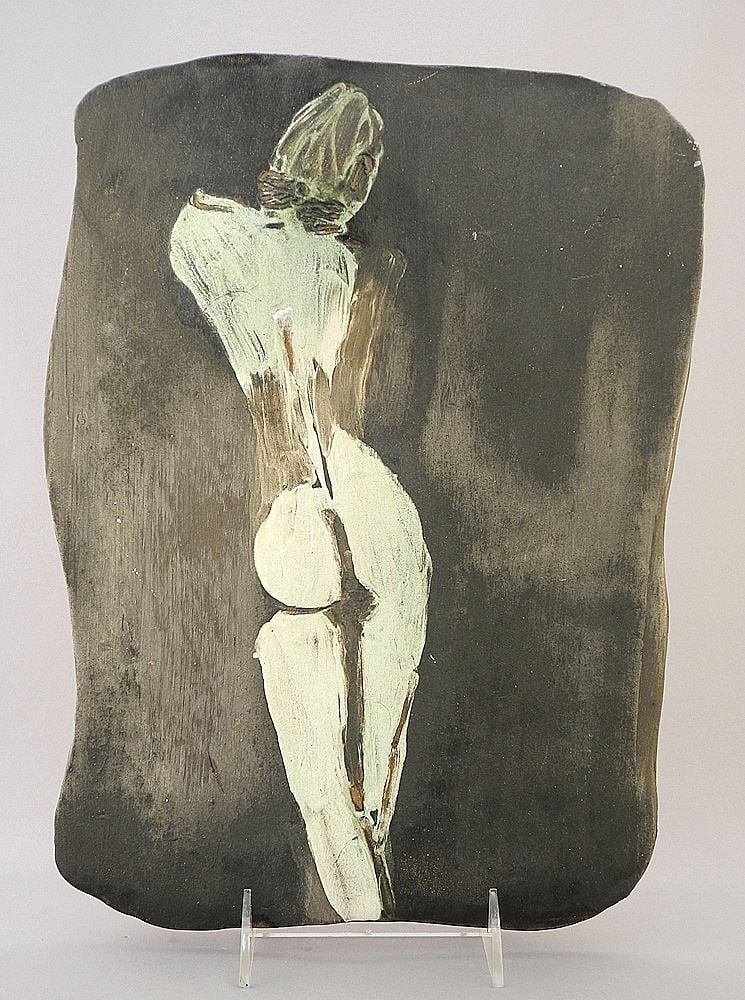 Raku Plaque signed D. James 1994, 13 x 9 1/2", Figure Study. (1 of 3)