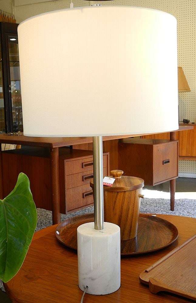 "H-Welldone" Contemporary Marble Base Table Lamp, 28"H (edge chip noted). (1 of 2)