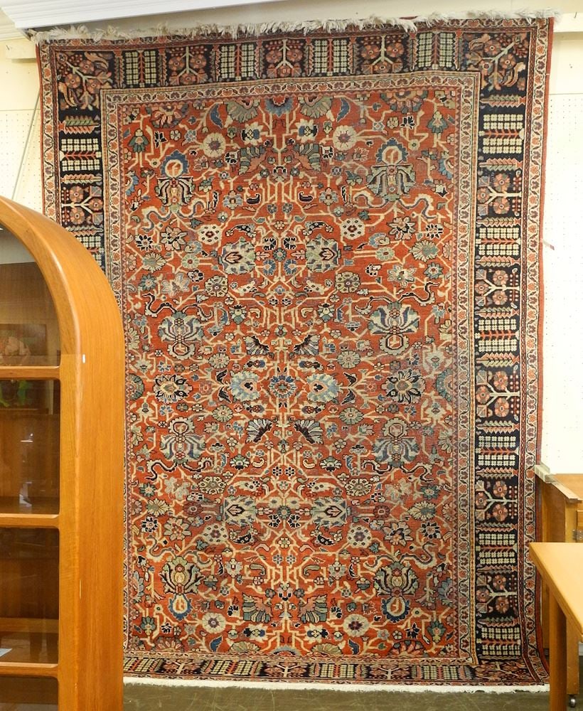 Handknotted Persian Carpet, Low Pile, (restoration noted), approx. 7' x 10'3". (1 of 4)