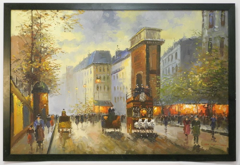 Oil on Canvas Signed Max Taylor, 3 1/2" X 35 1/2", "Street with Arch".: Oil on Canvas Signed Max Taylor, 3 1/2" X 35 1/2", "Street with Arch".