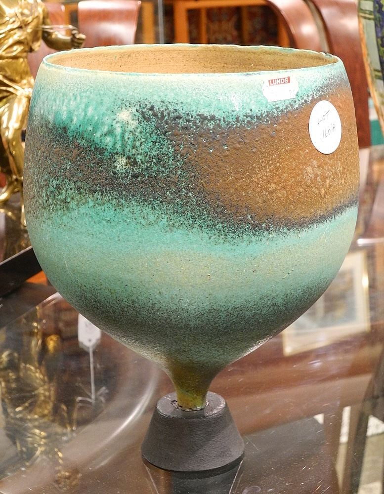 Pedestal Bowl signed (Mary) Fox, 9 3/4"H (restoration noted). (1 of 1)