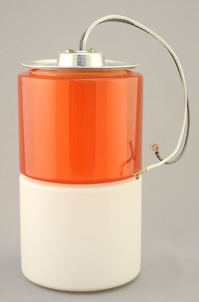Vintage Red and White Glass Pendant Ceiling Fixture, 8 1/4"H.: Vintage Red and White Glass Pendant Ceiling Fixture, 8 1/4"H.