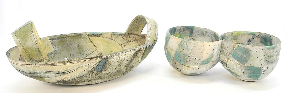 2 Pottery Bowls signed L. (Louise) Card, 14 1/2" & 19"W. (1 of 5)