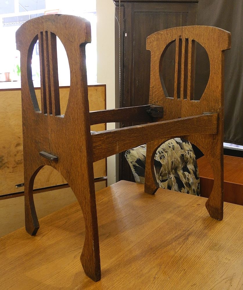 Oak Arts & Crafts Foot Stool Frame, 24 1/2"W, (condition noted). (1 of 2)