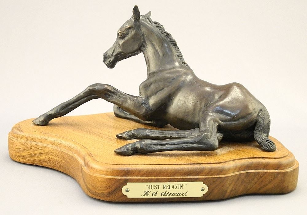 Bronze Sculpture signed L.S.Stewart, 3 5/8 x 7 7/8 x 4 1/2", "Just Relaxing". (1 of 4)
