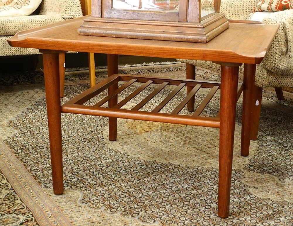 Danish Modern Teak Square Tiered Lamp Table, 28 5/8"W. (1 of 4)