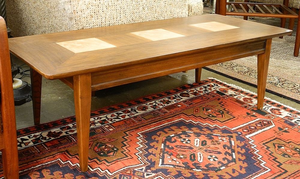 Lane Softstone Walnut and Satinwood Coffee Table, 46"L. (1 of 2)