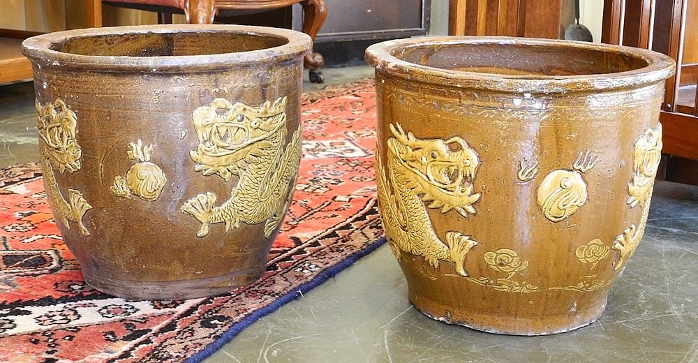 Set of three "Egg Pot" Jardiniere, 16" diam. (1 of 7)