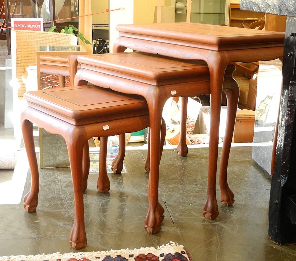 Trio of Asian Teak Nesting Tables. (1 of 4)