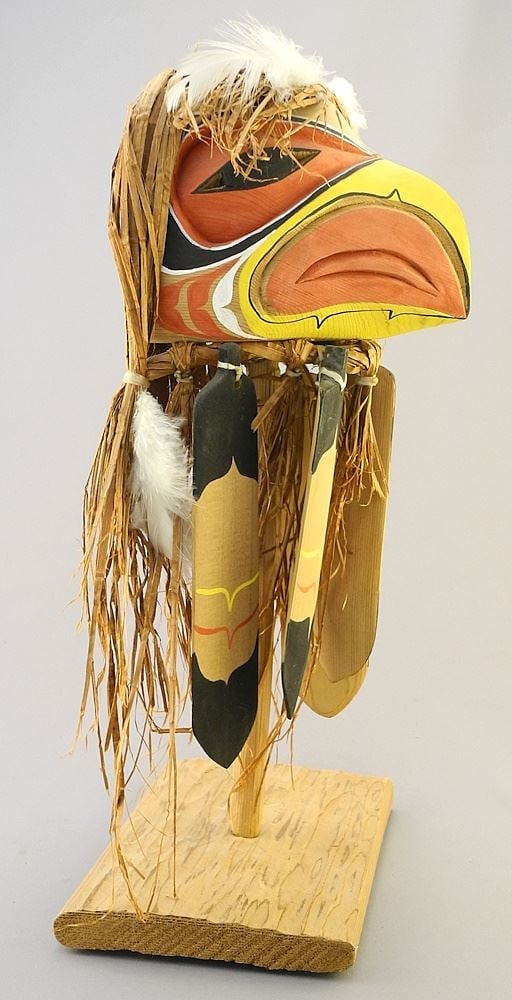 Kwagiulth Mask Sculpture signed Betty Joe 2004, 14 1/8"H, "Female Eagle portrait". (1 of 4)