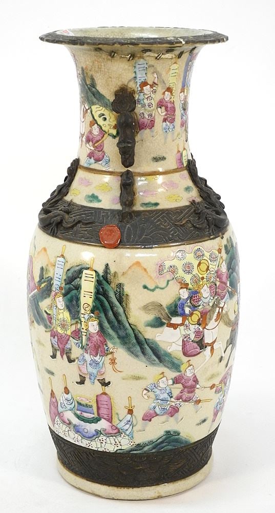 Chinese Chenghua Crackle Ware Enameled Vase, (restoration noted), 17 7/8"H.: Chinese Chenghua Crackle Ware Enameled Vase, (restoration noted), 17 7/8"H.