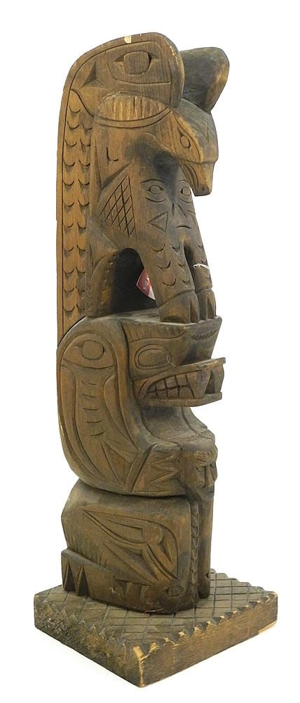 Nuu-Chah-Nulth Model Totem Pole signed N.Joseph 1972, 25 1/4"H. (1 of 4)