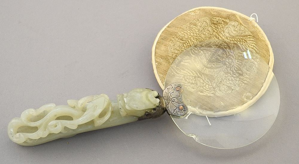 Chinese Jade Belt Hook Converted to Magnifying Glass, 6 3/8"L (chipped). (1 of 5)