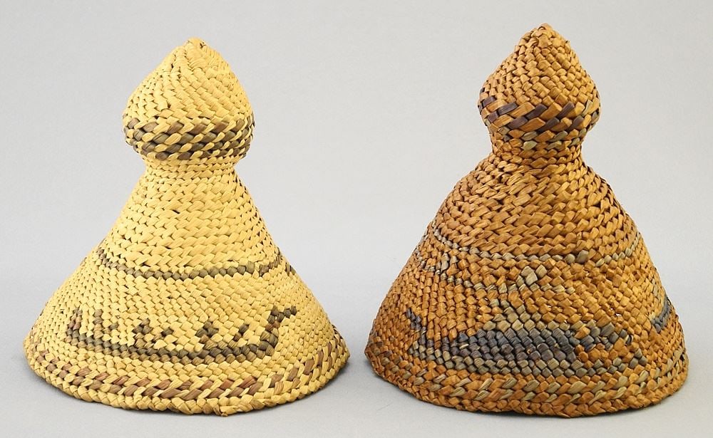 2 Nuu-Chah-Nulth Miniature Hats, 3 3/4"H, "Whaling". (1 of 3)