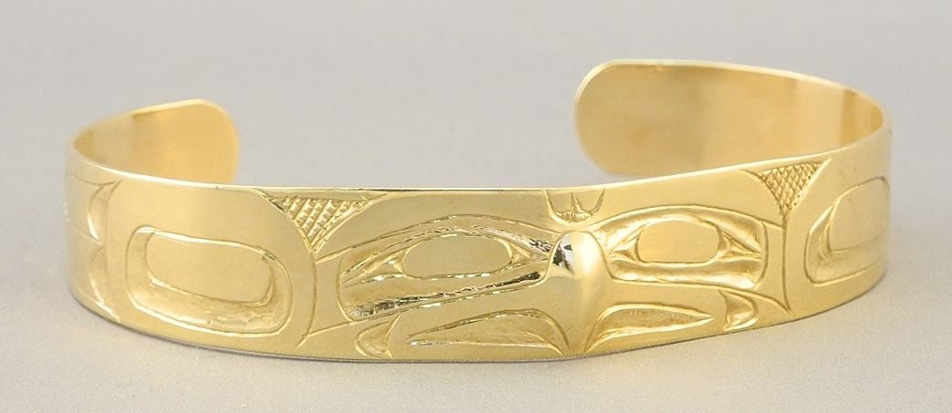 14K (tested) Yellow Gold Salish Cuff Bracelet Monogrammed DB (Darren Blaney), 17.33 Grams. (1 of 5)