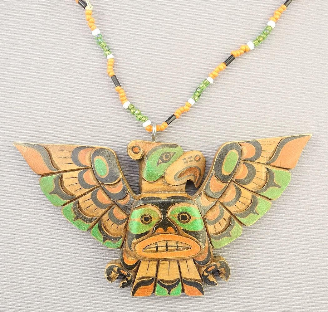 Northwest Coast Carved Cedar "Thunderbird" Pendant signed Peter Joseph, Quatsino, 4 1/2". (1 of 4)