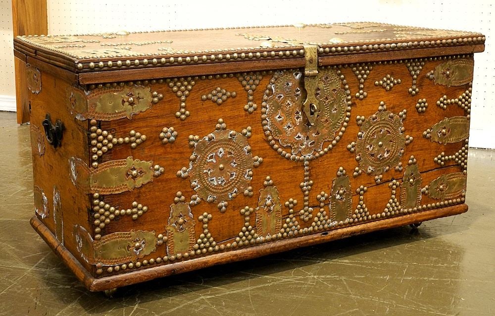 Metal Mounted Hardwood Zanzibar Dowry Chest, 35 3/4"W. (1 of 4)