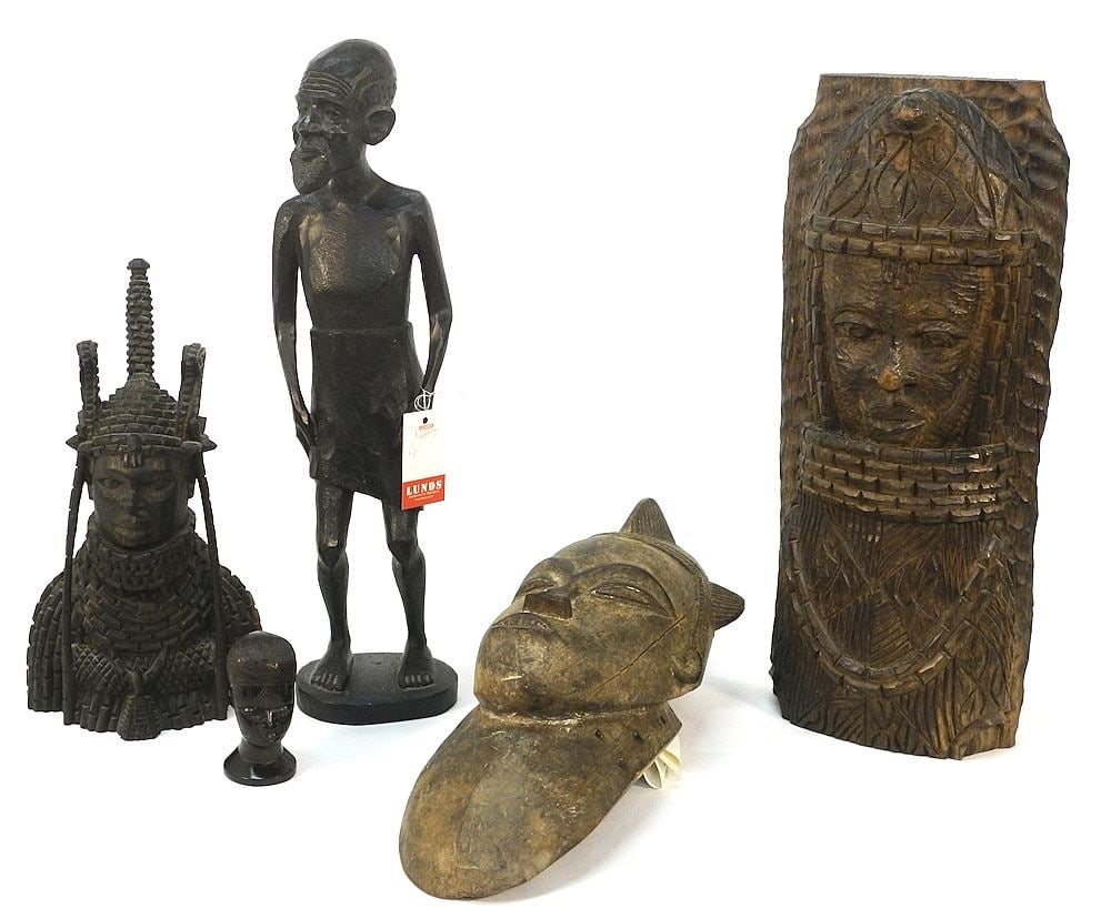 5 African Carvings: Nigeria / Lagos / Gouro, 4 - 19"H.: 5 African Carvings: Nigeria / Lagos / Gouro, 4 - 19"H.