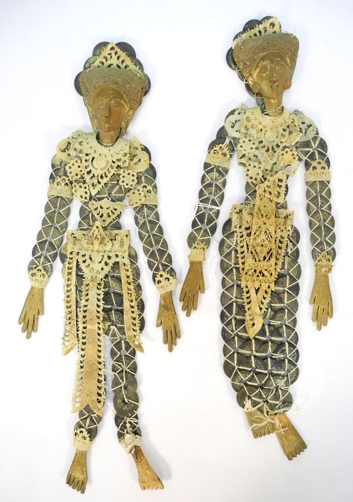 Pair of Indonesian Coin Dolls, 15 1/4" High.: Pair of Indonesian Coin Dolls, 15 1/4" High.