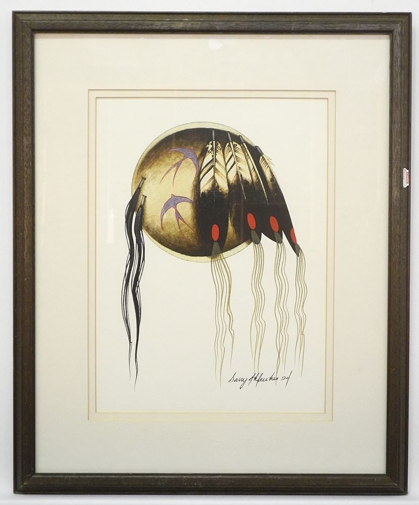 Mixed Media on Paper signed Indistinctly '94, 13 3/4 x 10", "Drum Design".: Mixed Media on Paper signed Indistinctly '94, 13 3/4 x 10", "Drum Design".