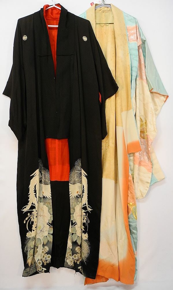 2 Japanese Silk Kimonos, 1 Badly Spotted. (1 of 5)