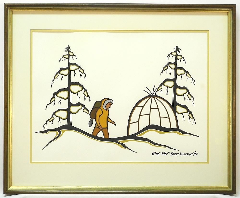1980 Print signed Robert Kakegamic, 14 1/2" x 19 1/2", "Beaver Hunter". (1 of 4)