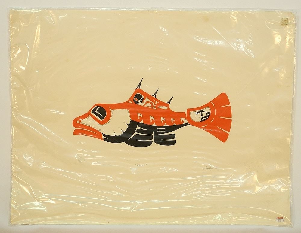 Coloured Serigraph signed Art Thompson '77, 19 3/4 x 26", "Codfish", #5/100.: Coloured Serigraph signed Art Thompson '77, 19 3/4 x 26", "Codfish", #5/100.
