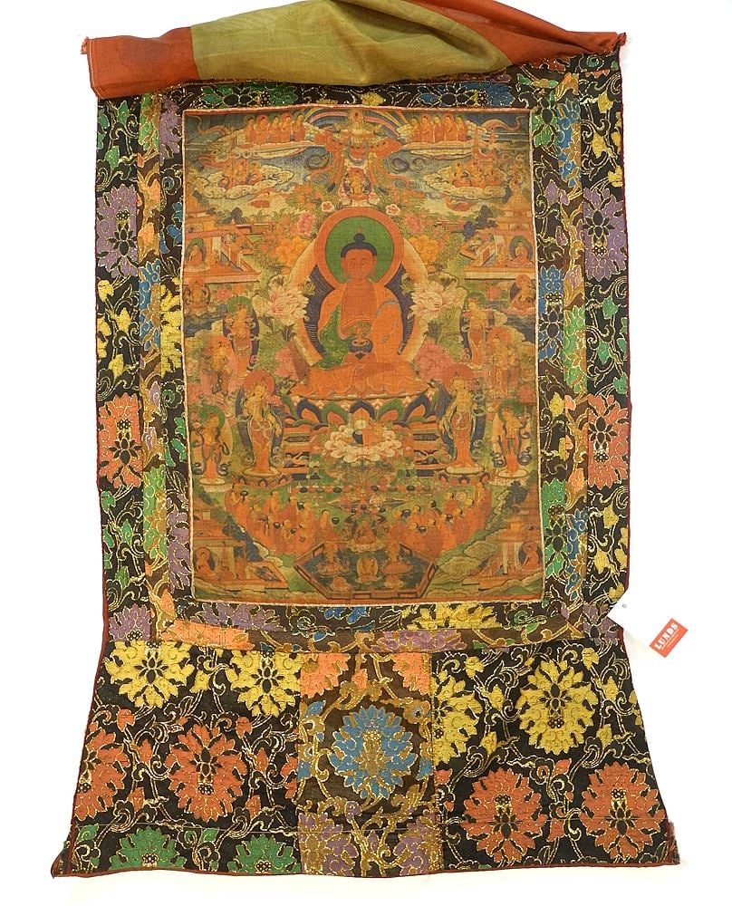 Tibetan Thangka "Amithaba Amida", Sight 19 1/2 x 13 1/2".: Tibetan Thangka "Amithaba Amida", Sight 19 1/2 x 13 1/2".