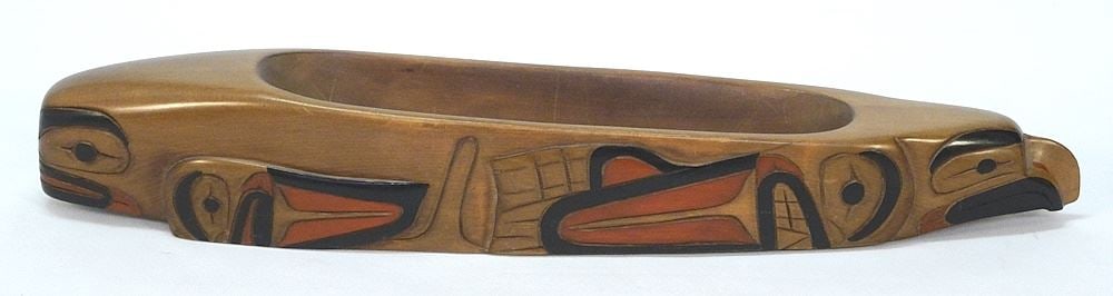 Northwest Coast Bowl signed Tom Williams, 21"L.: Northwest Coast Bowl signed Tom Williams, 21"L.