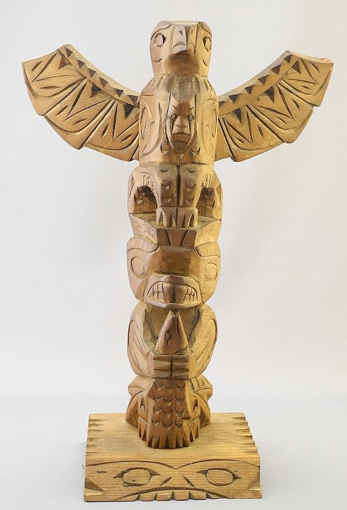 Nuu-Chah-Nulth Model Totem Pole signed N.Joseph, 12 1/8"H. (1 of 3)