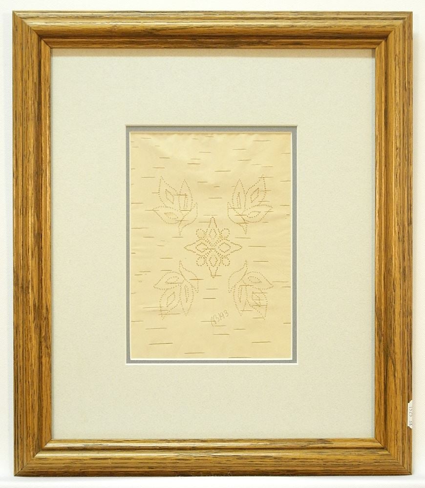 Framed Canadian Native Birch Bark Biting Artwork. (1 of 3)