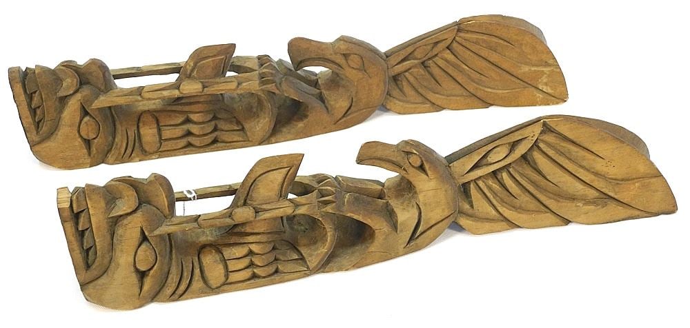 Pair of Nuu-Chah-Nulth Totem Poles signed H.M. Williams, 18 1/4"H (chip noted). (1 of 4)