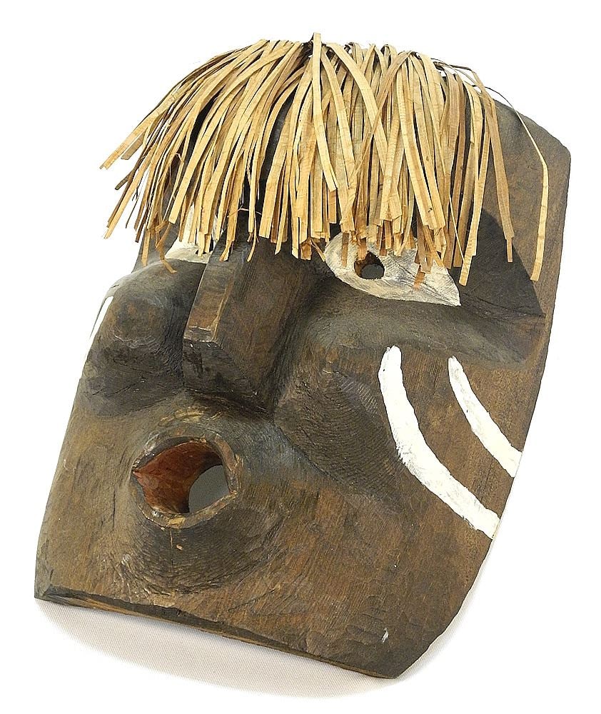 Carved Cedar Mask with Cedar Bark Hair, 13" x 10", attributed to George Thompson Nitnat. (1 of 4)